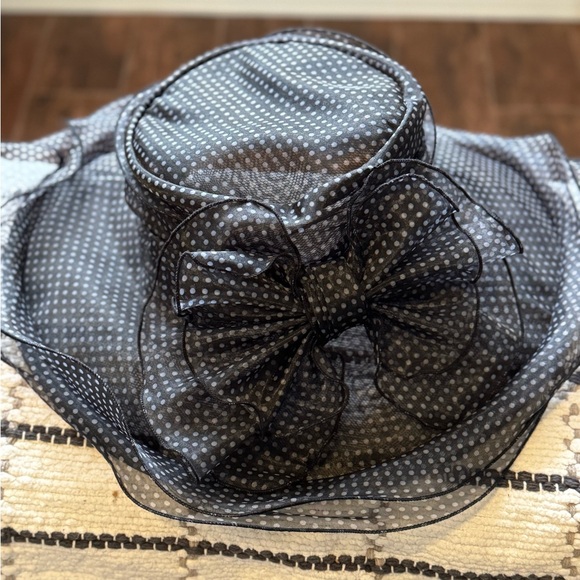 Hats in the belfry Accessories - Betmar Black Sheer Polka Dot Hat with Bow